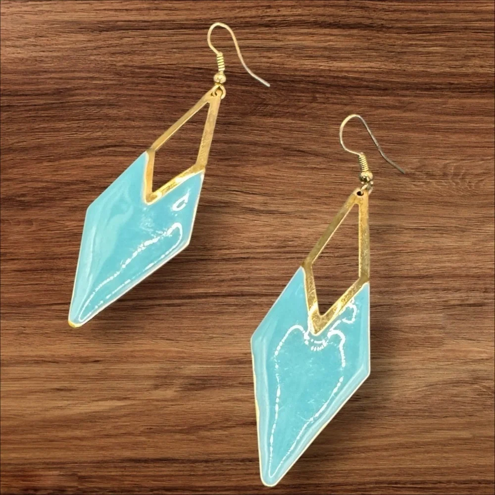Turquoise & Gold Geometric Dangle Earrings | Modern Statement Jewelry, Boho Chic